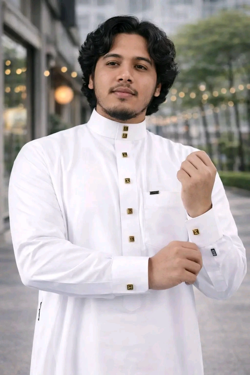 ব্যান্ড কলার সাদা এরাবিয়ান জুব্বা