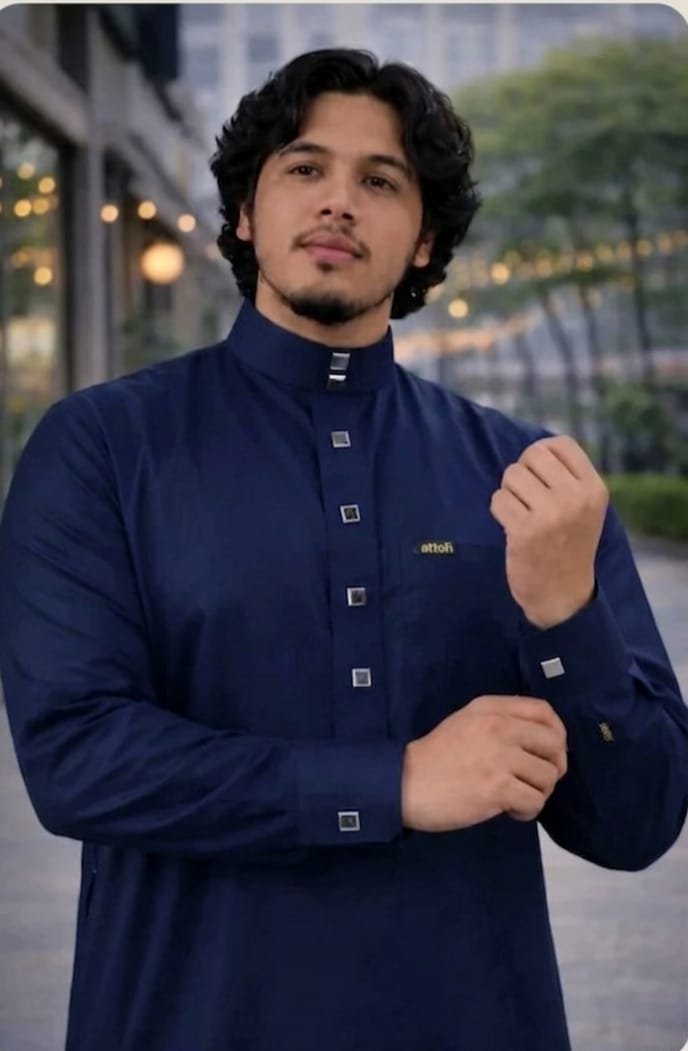 ব্যান্ড কলার নেভি ব্লু এরাবিয়ান জুব্বা
